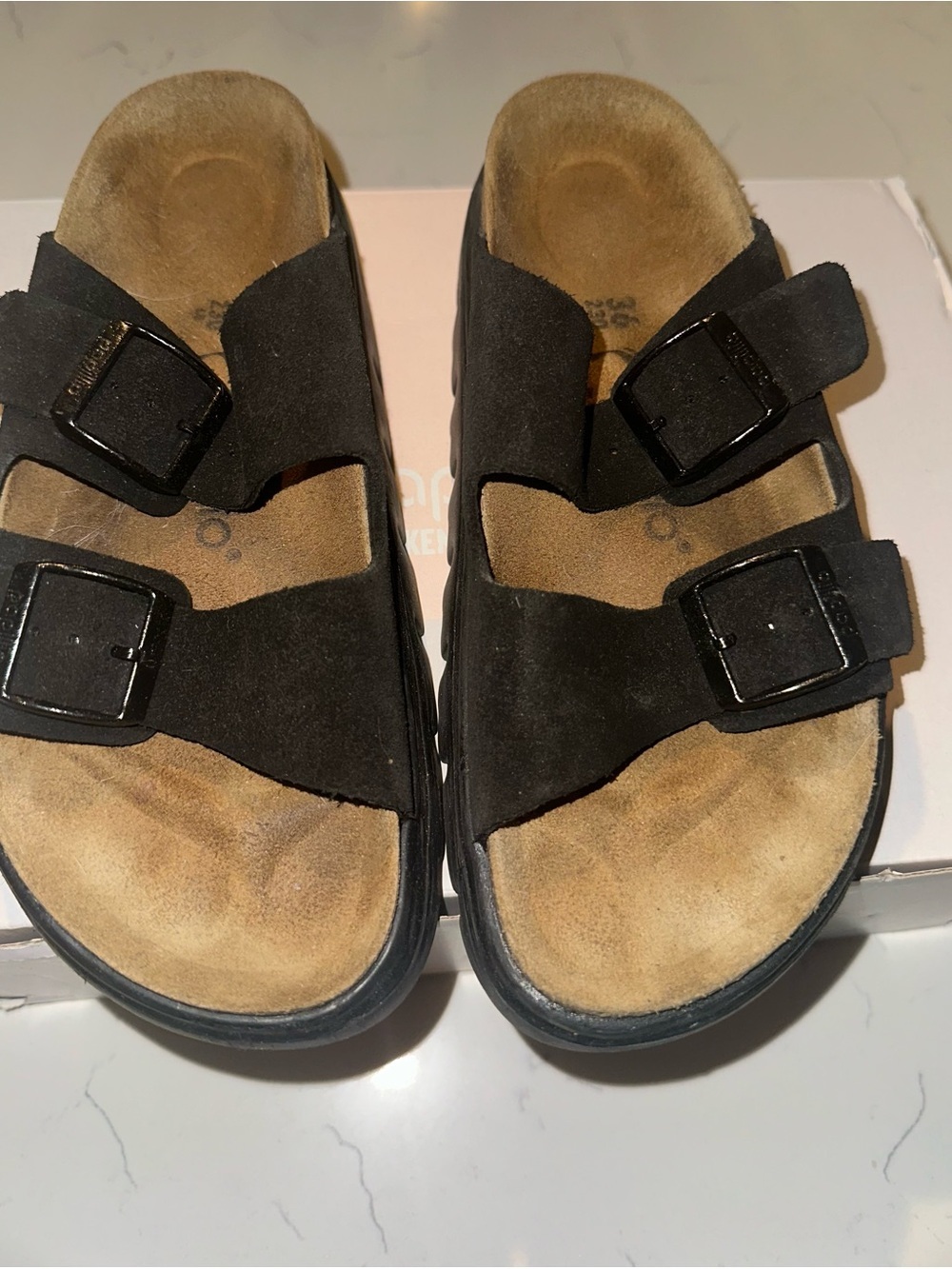 Papillio Birkenstock Women's Arizona Platform Sandals Black Leather Size 36